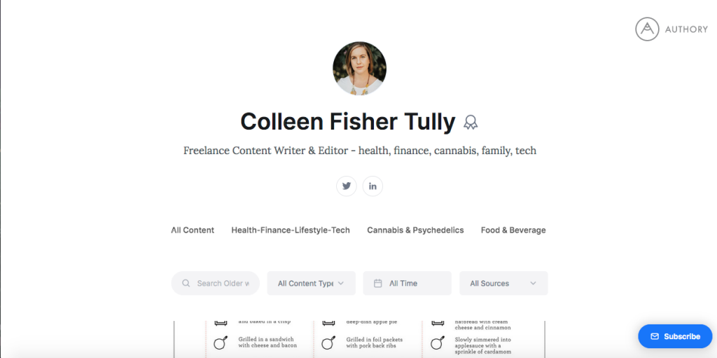 Contoh Portofolio Content Writer Colleen Fisher Tully