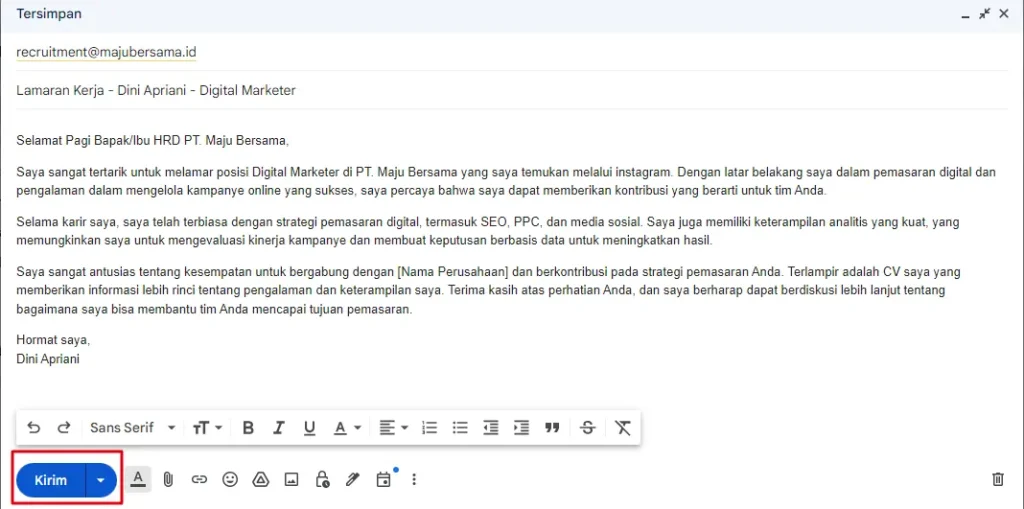 Contoh Kata-Kata Mengirim CV Lewat Email