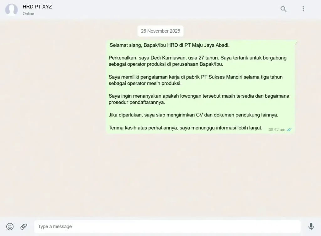 cara mengirim cv lewat wa