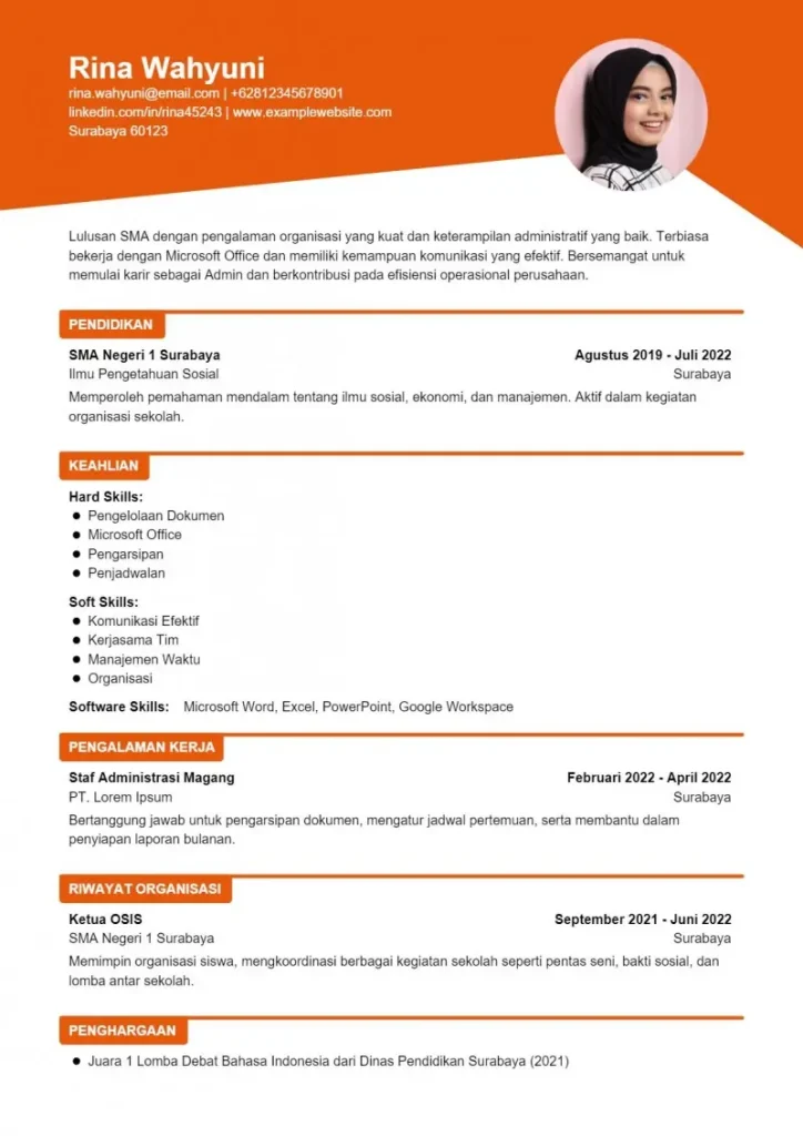 contoh cv fresh graduate