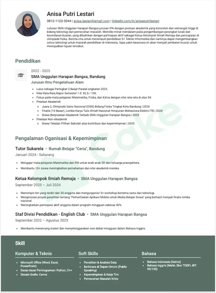  contoh cv lulusan sma 