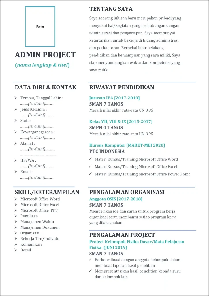  contoh cv lulusan sma 
