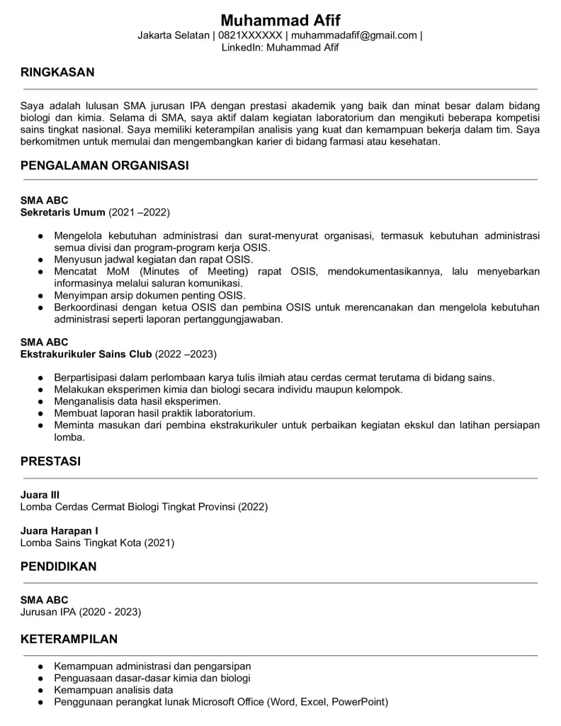  contoh cv lulusan sma 