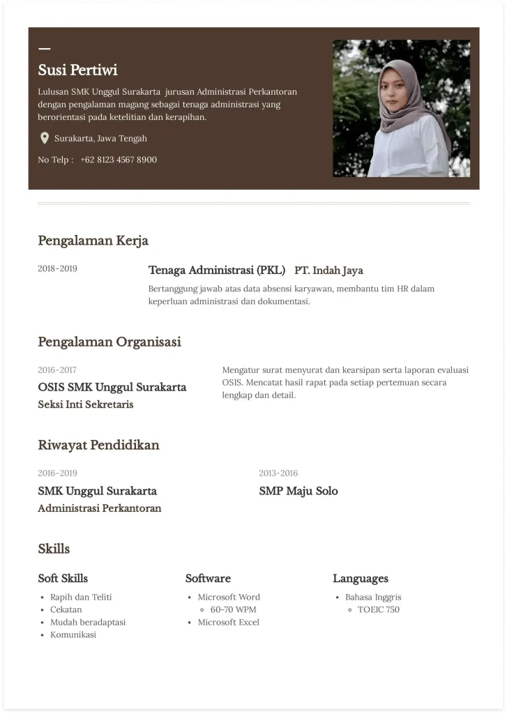 contoh cv lamaran kerja lulusan smk