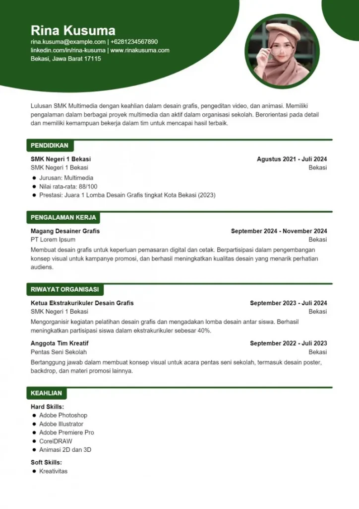 contoh cv lamaran kerja lulusan smk