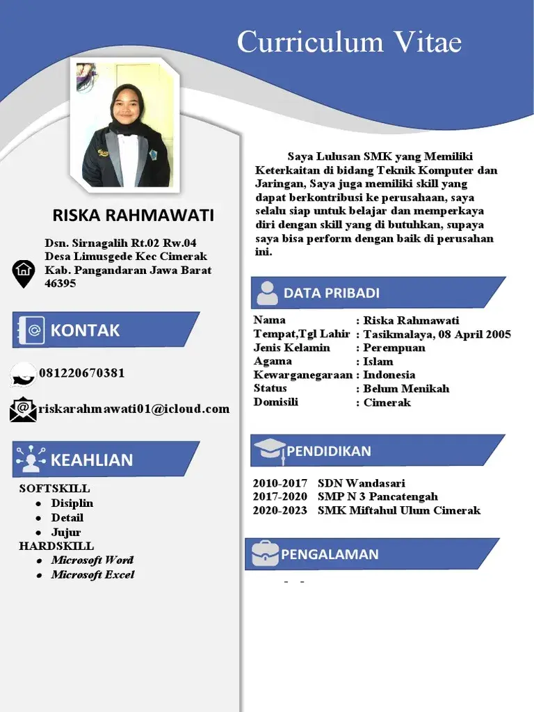 contoh cv lamaran kerja lulusan smk