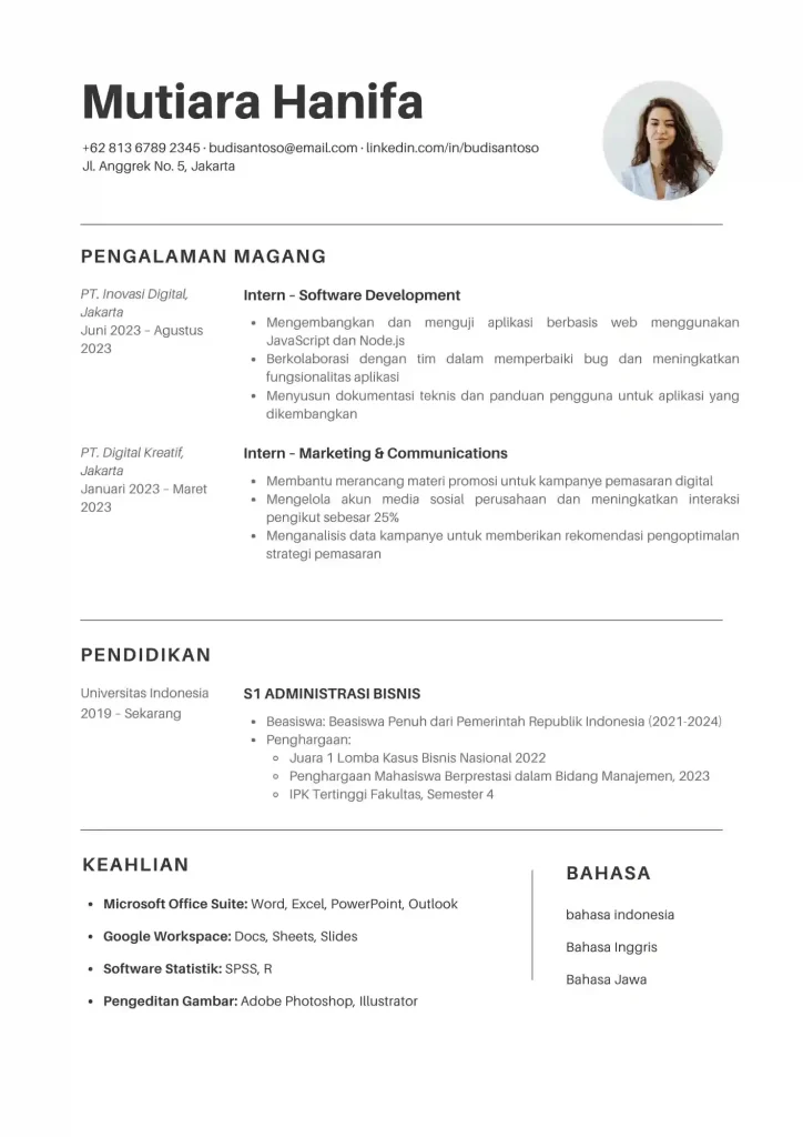 contoh cv mahasiswa