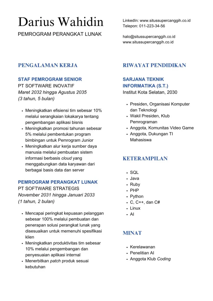 CV Mahasiswa Fokus Proyek Kuliah