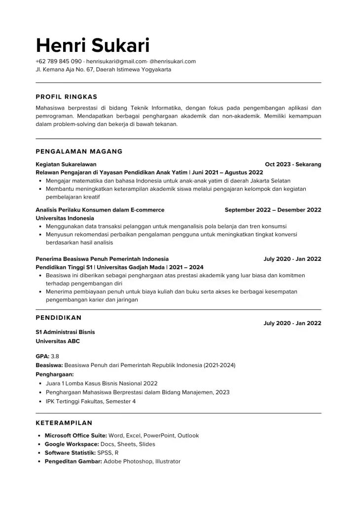 CV Mahasiswa Multitalenta