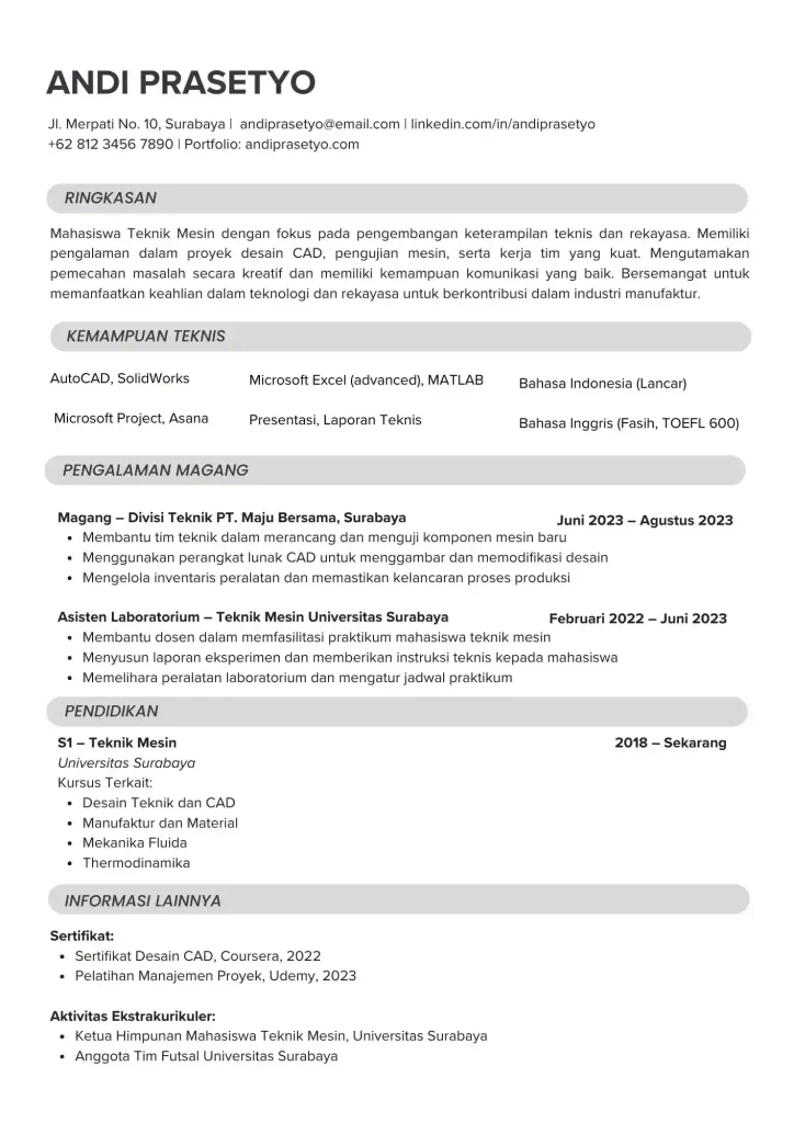 CV Mahasiswa Ringkas