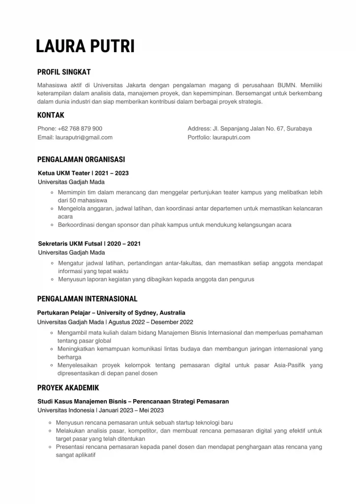 contoh cv mahasiswa