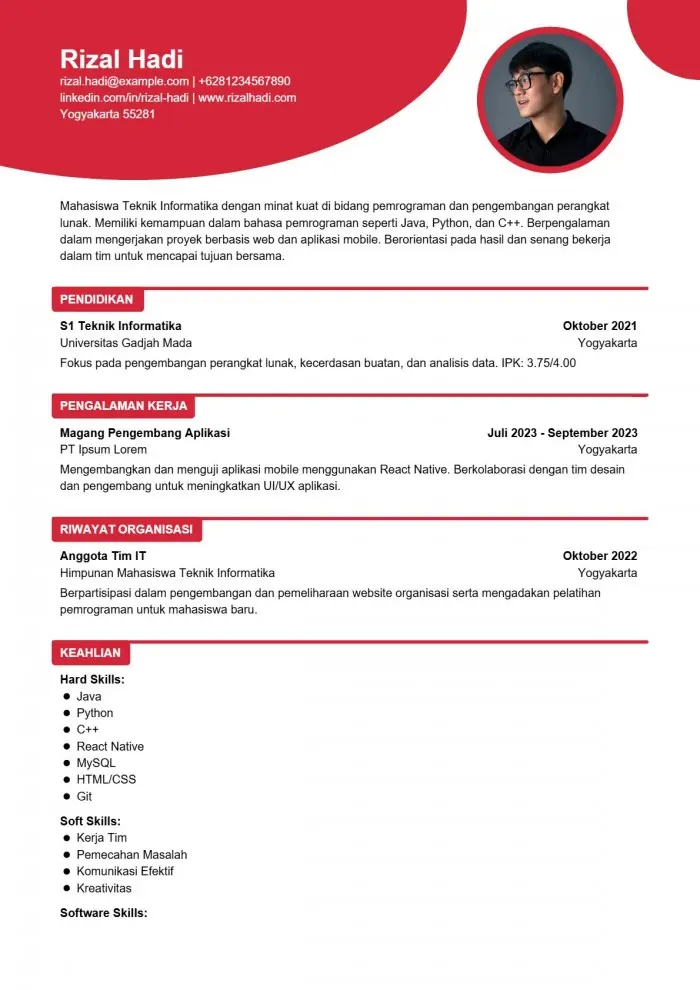 contoh cv mahasiswa