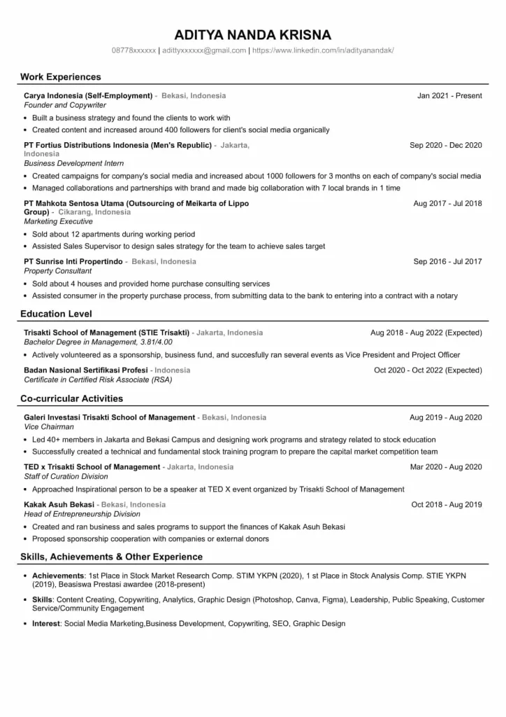contoh cv lamaran kerja
