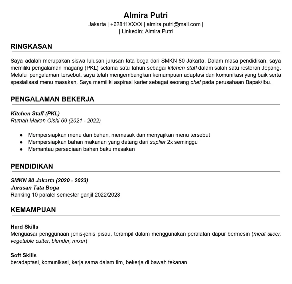 contoh cv riwayat hidup