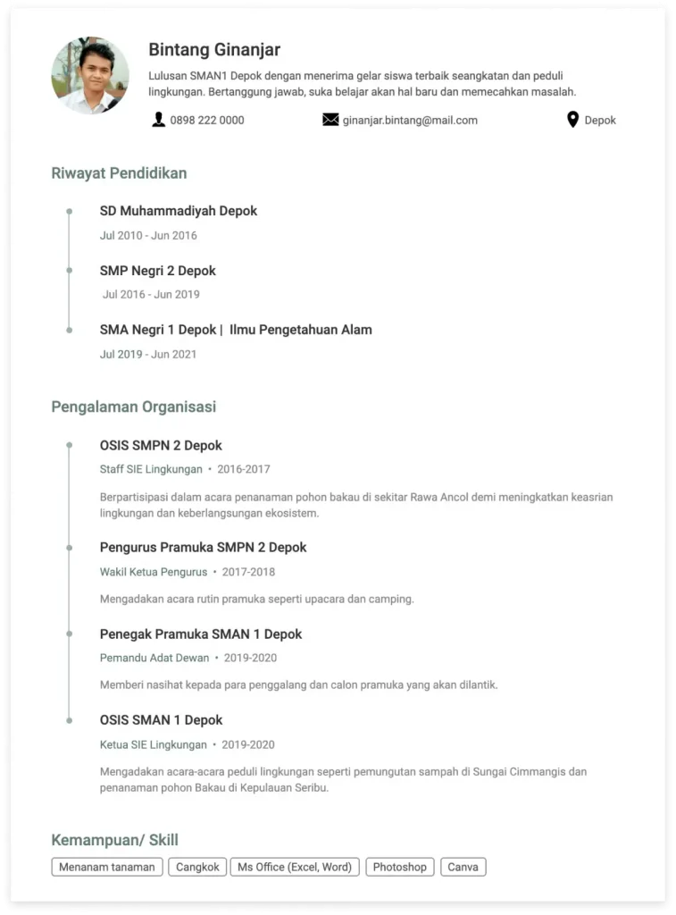 contoh cv riwayat hidup