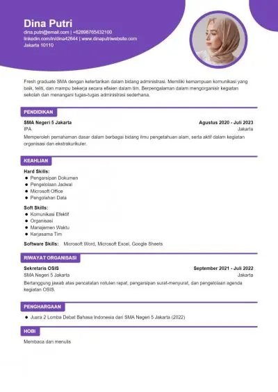 CV Staf Admin Lulusan SMA/SMK Jurusan Administrasi Perkantoran