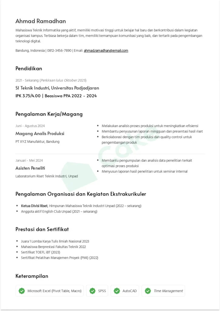 contoh cv mahasiswa