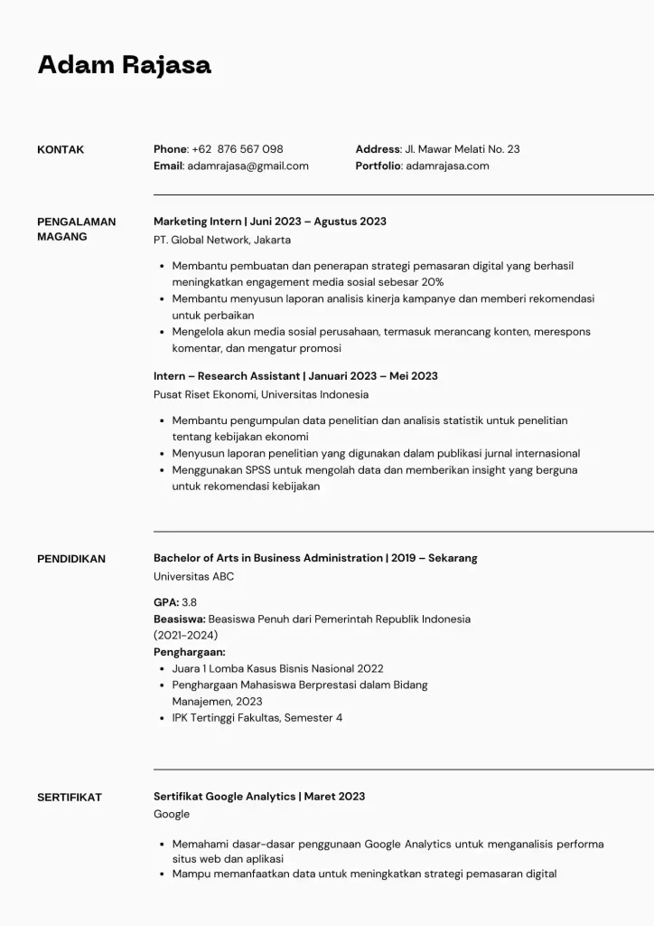 contoh cv mahasiswa