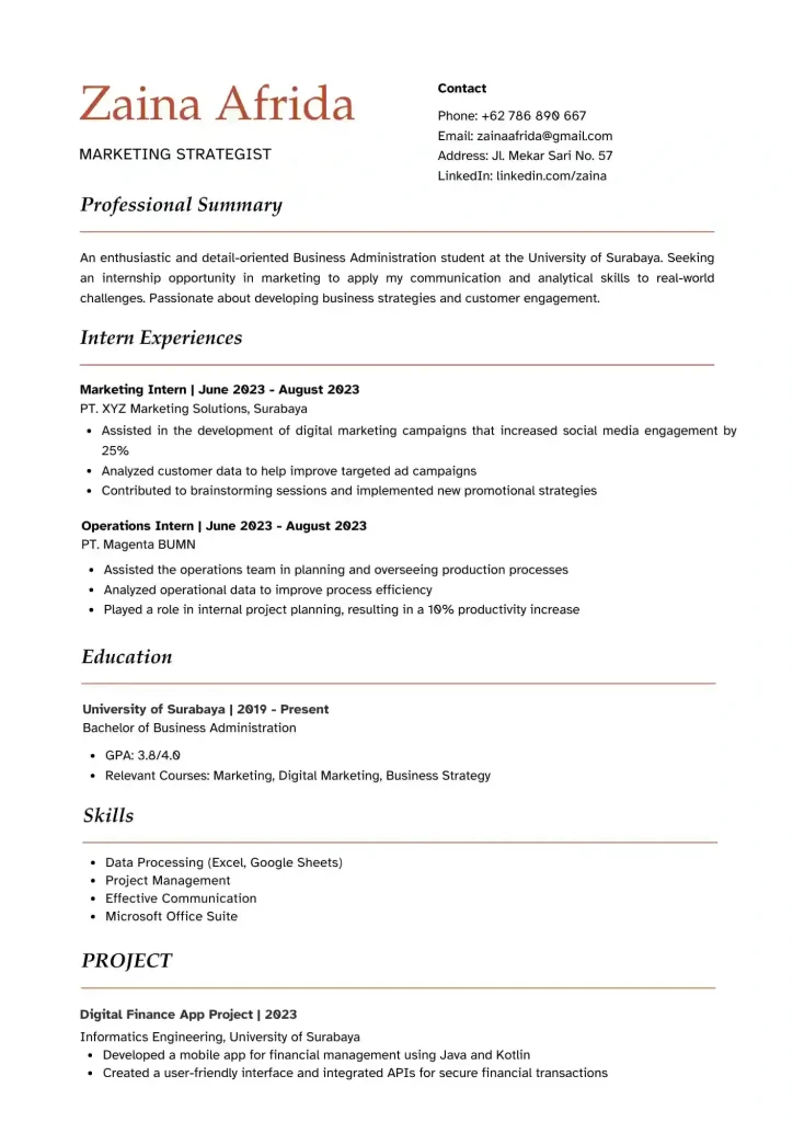 contoh cv mahasiswa