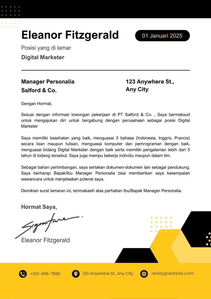 Contoh Singkat CV dan Surat Lamaran