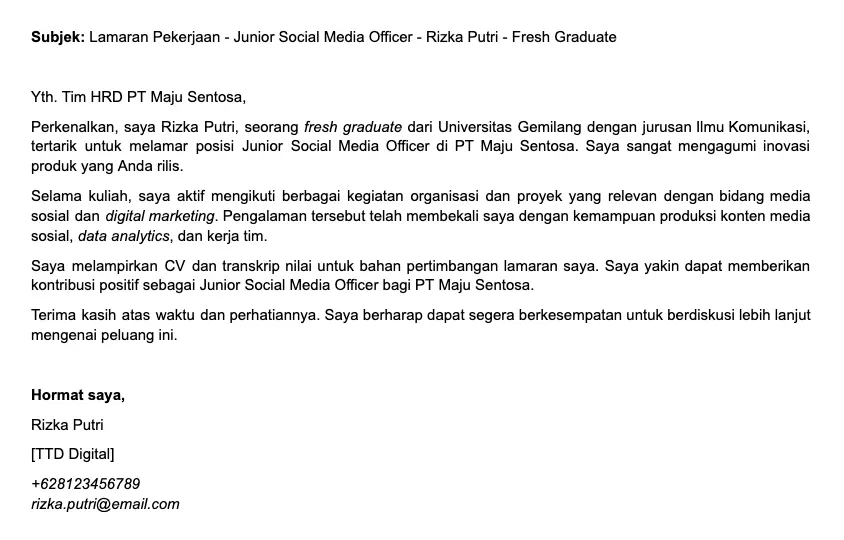 contoh kata-kata mengirim cv lewat email
