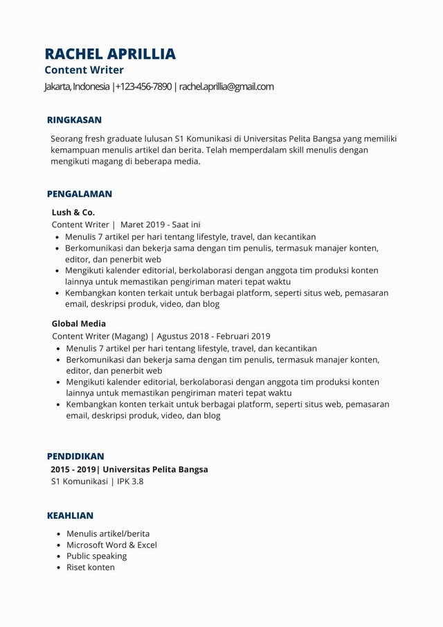 Contoh CV ATS Friendly Bahasa Indonesia