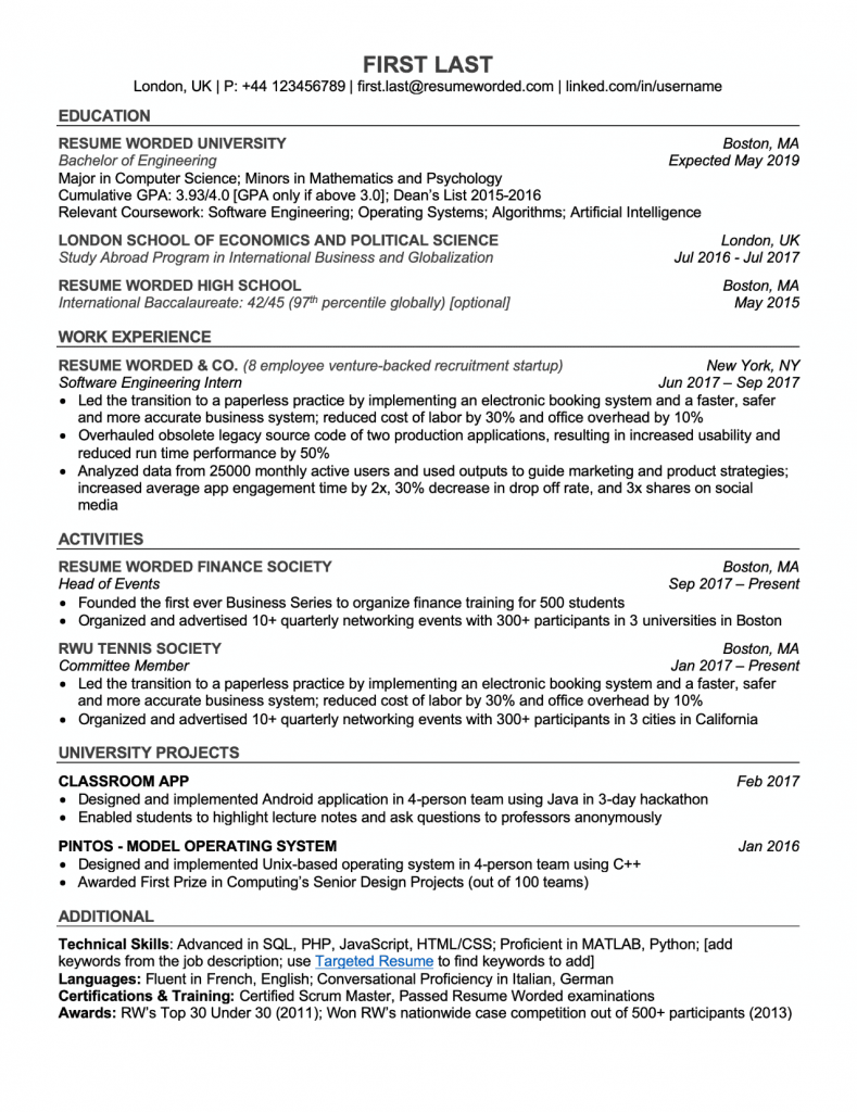 Contoh CV ATS Friendly Bahasa Inggris