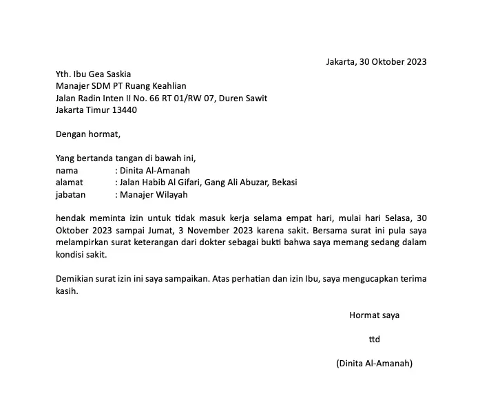 contoh surat izin sakit