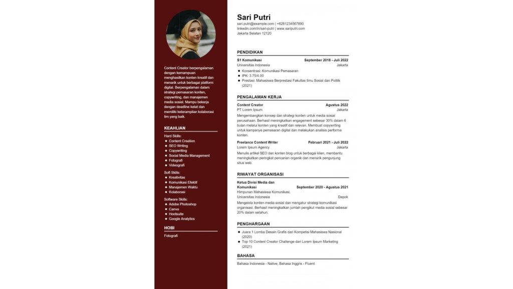 Contoh CV Digital Marketing Content Marketing