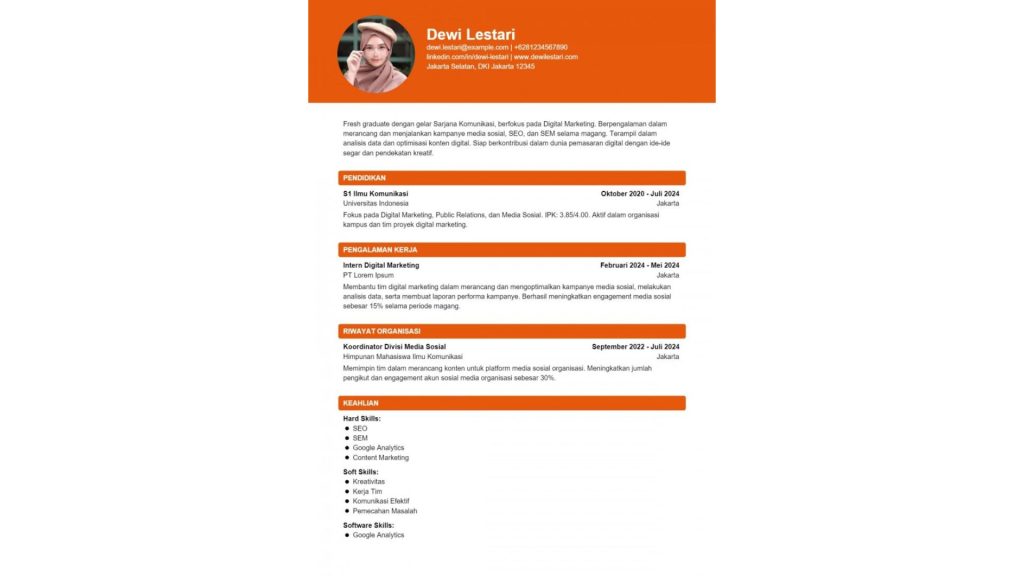 Contoh CV Digital Marketing Fresh Graduate