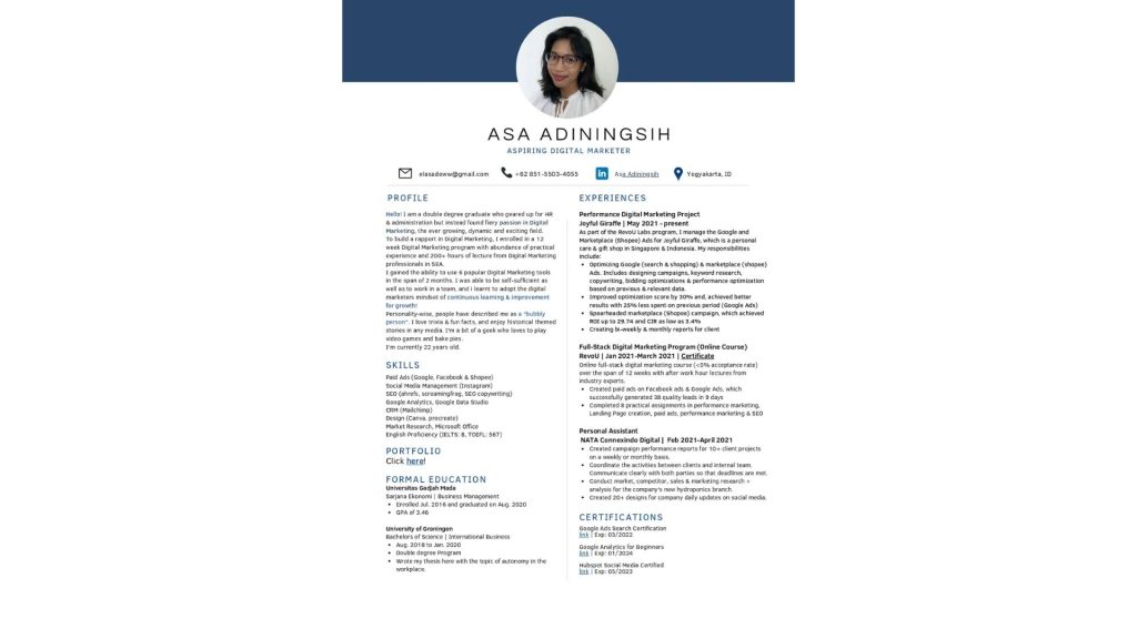 Contoh CV Digital Marketing Tanpa Pengalaman (Project-Based)