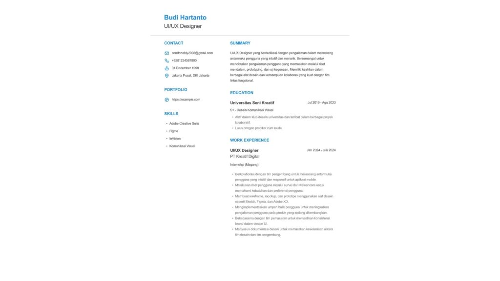 Contoh CV Digital Marketing UX Desainer