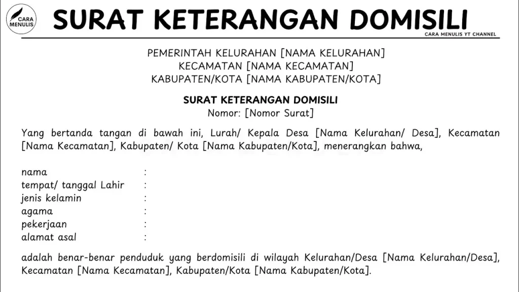 Contoh Surat Keterangan Domisili